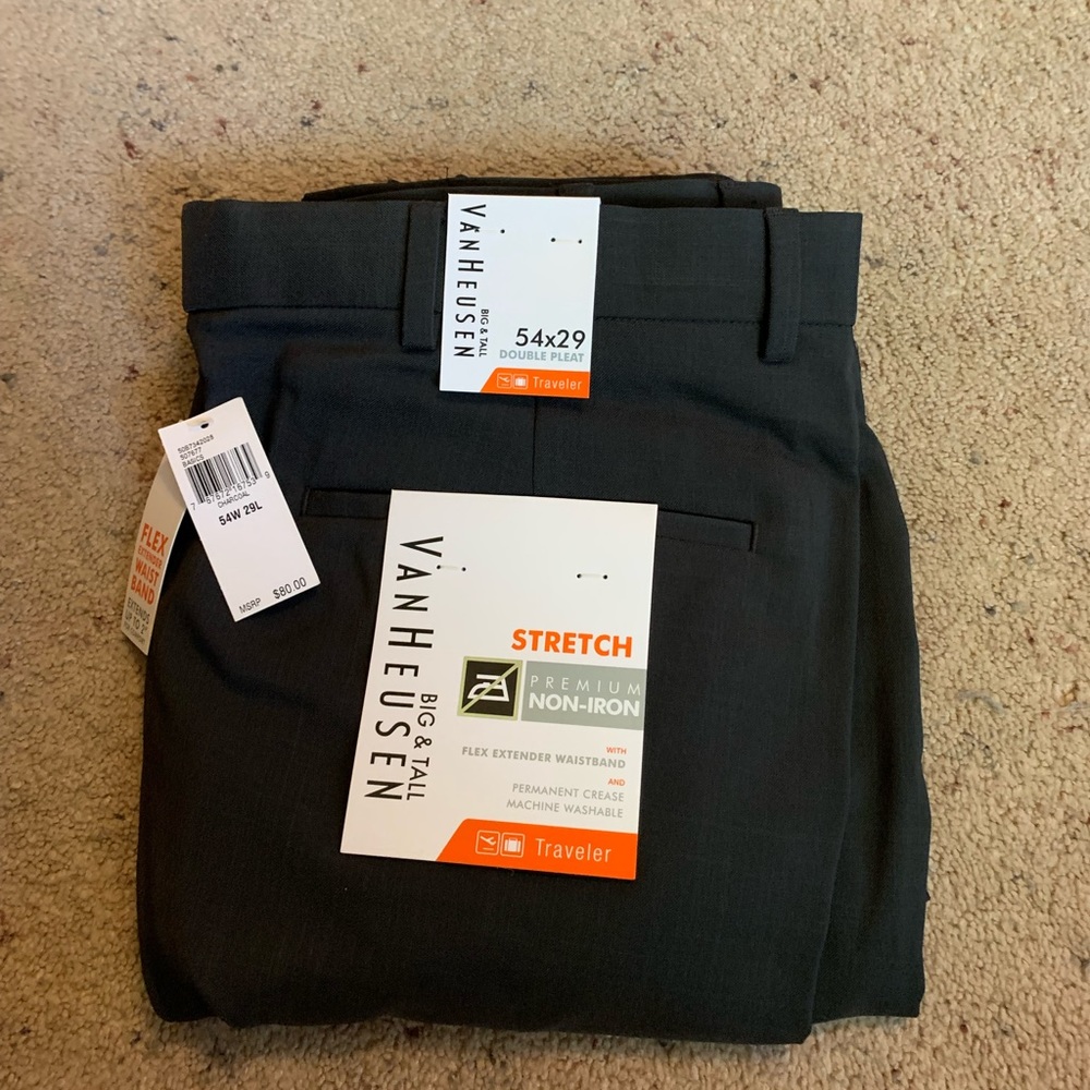 Mens Van Heusen Big & Tall Double Pleat 54x29 Traveler Pants NWT